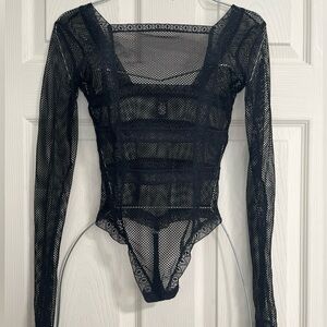 Black Mesh Long Sleeve Bodysuit